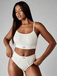 Missguided x Playboy Ribbed Knit Bralette High Waist Panty Set Seamless Wireless Undergarments Breathable Comfortable Two Piece Matching Underwear Lingerie Loungewear Essential Basic