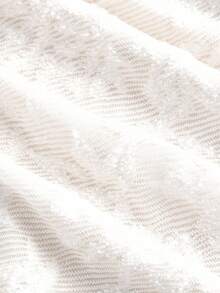 SHEIN MOD 女款甜心領長袖抓皺魚尾下擺修身優雅蕾絲洋裝 - 白色 - 查看 4