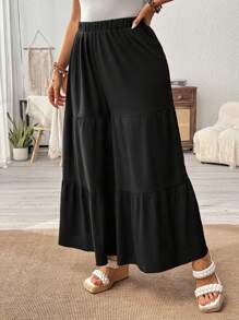 Ceyna Plus Size Women's Solid Color Simple Loose Wide Leg Pants For Daily Wear Fall Cloth For Women - Black - View 4