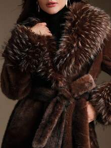 Anewsta 卡其色十字双色仿毛领厚款时尚百搭秋冬夹克 - 棕色 - 查看 12