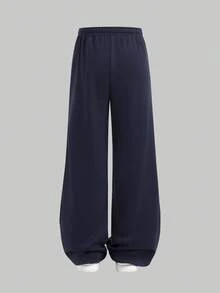 SHEIN Sparklyn Tween Girls' Casual Contrast Striped Drawstring Sweatpants Fall Winter - Navy Blue - View 2