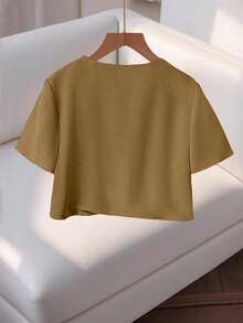 Franclia Fashionable High-End Round Neck Short Sleeve Button-Up Blouse For Women