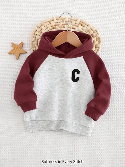 Cozy Pixies Baby Boy Contrast Color Raglan Long Sleeve Hoodie Sweatshirt, Casual & Versatile For Autumn/Winter Fall