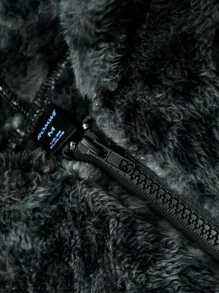 ROMWE MEN Street Life 男士街头风格连帽短款运动衫，带毛领 - 黑色 - 查看 7