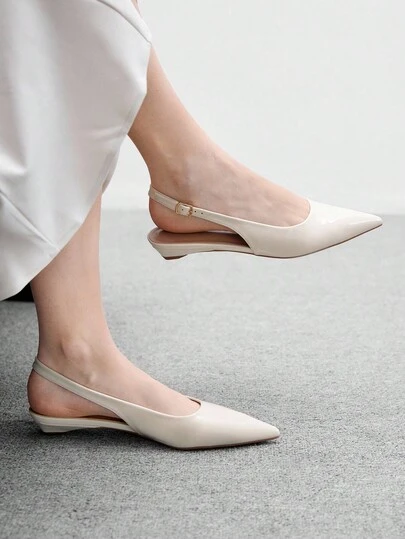 CUCCOO BIZCHIC Women's Pointed Toe Low Heel Flat Slingback Shoes, Minimalist Style Comfortable Beige Color Backless Flats, Suitable For Work And Commute For Christmas