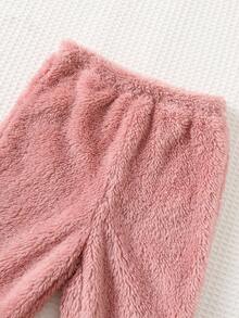 Cozy Pixies 两件套女婴可爱卡通动物表情贴花保暖圆领长袖卫衣搭配松紧腰带毛绒裤，可爱兔子图案睡衣，舒适百搭休闲日常可爱简约风格，适合室内、室外、日常、运动、玩耍、派对、拍照、秋冬季假期穿着。 - 藕粉色 - 查看 8