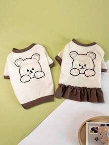 1/2pcs/Set Beige Bear Animal Pattern Printed Pet Couple Cat And Dog Skirt, Small Cat And Dog T-Shirt, Skirt, T-Shirt+Skirt Combination Set, Spring And Summer Outdoor Styling, Event Party Pet Clothing - Multicolor - View 10
