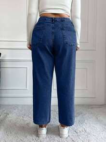 EURMUSE Plus Size Casual Washed High Waist Tapered Jeans - Medium Wash - View 2