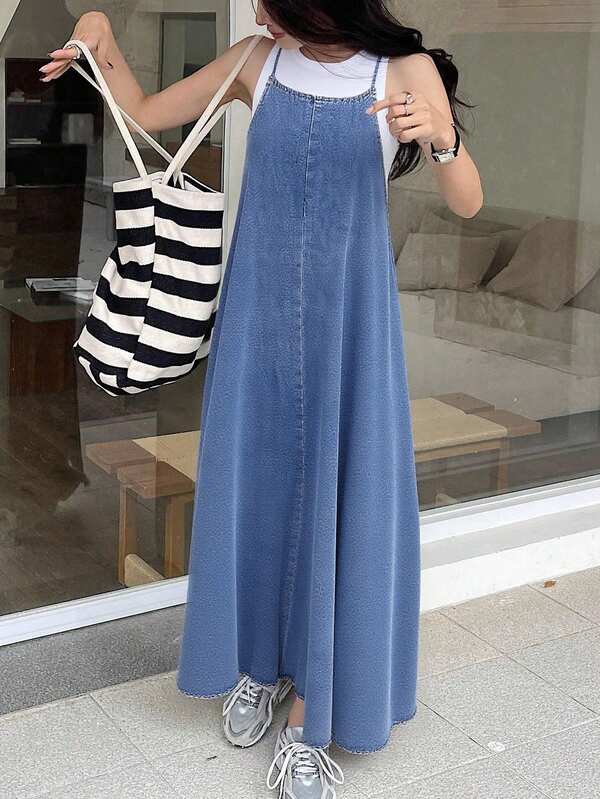 Teen Girl Y2K Casual Sleeveless Loose Cami Maxi Denim Long Dress,Business Casual Woman,Old Money Outfits,Girls Fall Autumn Winter Clothes,Back To School Homecoming Outfits