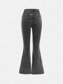 Girlism Tween Girl Casual Fashion Mångsidig Daglig Grå Enfärgade Tvättade Slim Fit Termofodrade Utsvängda Jeans, Denim Termofodrade Elastiska Slim Utsvängda Byxor, Flickor Höst Vinter Håller Varma Kläder Outfits, Lärarkläder För Flickor, Tillbaka Till Skolan Homecoming Outfits Flickor, Kyrkoklänning, Business Casual Outfits Flickor - Grå - Visa 2