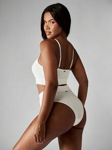 Missguided x Playboy Ribbed Knit Bralette High Waist Panty Set Seamless Wireless Undergarments Breathable Comfortable Two Piece Matching Underwear Lingerie Loungewear Essential Basic