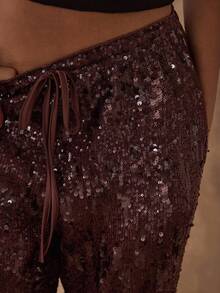 SHEIN BAE 女士时尚派对系带宽松亮片长裤