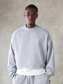 SUMWON Essential Crop Fit Sweatshirt Modern Athletic Pullover Loungewear Workout Casual Gym Sports Training Streetwear Fall Winter Layering Piece Urban Fashion - Grey - View 1