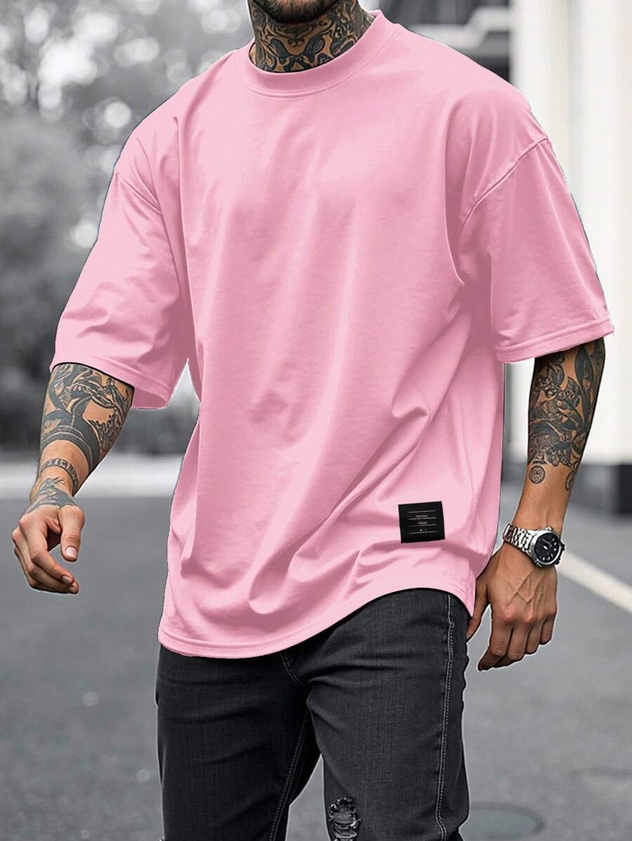 Manfinity Homme 男士休闲纯色短袖T恤，夏季 - 西瓜粉 - 查看 1