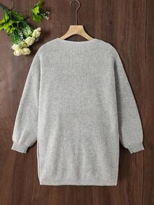 SHEIN 少女纯色V领休闲百搭长袖针织开衫