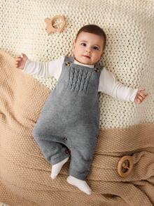 Cozy Pixies Newborn Baby Boy/Girl 2pcs Set: Twist Cable Pattern Crew Neck Long Sleeve Sweater & Bib Overalls Baby Boy Knitted Set Baby Sweater Romper Warm Baby Clothes Knitted Baby Jumpsuit Baby Boy Winter Clothes Fall