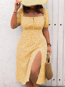 SHEIN Clasi Đầm Maxi xẻ cao họa tiết hoa thời trang dành cho nữ cỡ lớn - Nhiều màu - Xem 4