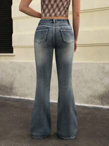 Jeanoix Women's Casual Low Waist Flare Jeans With Pockets