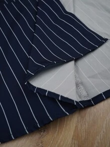 Elenzga 大码优雅办公室/通勤单排扣条纹衬衫 大码纽扣衬衫 红色女式衬衫 大码红色衬衫 大码红色女式衬衫 女士大码工作经典衬衫 - 藍白色 - 查看 3