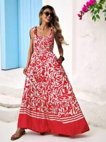 Vivid Eden Vestido largo casual de mujer con cordones y estampado - Rojo - View 4