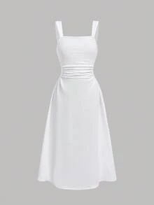 Girlism Sukienka na ramiączkach dla nastolatek w jednolitym kolorze z kwadratowym dekoltem i plisami, na co dzień i z elegancką ramiączką