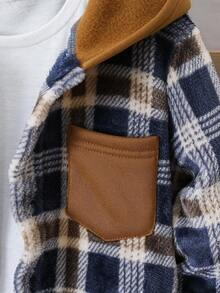 2件套男童格子口袋连帽夹克和松紧腰慢跑裤套装