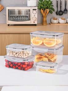 SHEIN 8 件多尺寸透明食品储存容器，带密封盖 - 适用于水果、蔬菜、意大利面等 - 可微波加热、可重复使用的聚丙烯厨房储存工具、厨房储存 | 时尚储存设计 | 可微波加热容器、学校用品 - 無色 - 查看 10