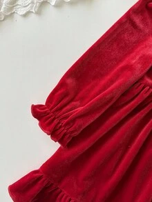 Cozy Pixies Đầm dự tiệc Giáng sinh tay dài phối ren bèo nhún nhiều màu sắc cho bé gái, thoải mái, đa năng, thời trang, dễ thương, thanh lịch, thích hợp mặc trong nhà, ngoài trời, hàng ngày, thể thao, vui chơi, tiệc tùng vào mùa thu/đông - Nhiều màu - Xem 6