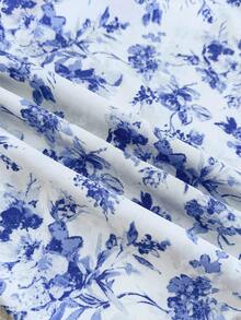 Tween Girls White And Blue Floral Dress,Elegant Autumn Tea Party Sweetheart Neck Puff Long Sleeve Ruffle Hem Sun Dresses For Vacation,Holiday,Boho - Blue and White - View 8