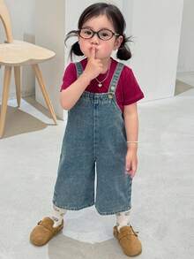 DAZY 女嬰休閒分層可愛水洗牛仔吊帶褲，秋冬幼兒款 - 藍色 - 查看 1