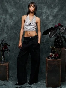 TypaGal This Shimmering Sequin Halter Top Elevates Winter For Women, Perfect For Christmas Parties Or Autumn Celebrations. - Grey - View 5