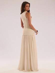 SHEIN BAE Autumn Women's Fashionable Casual Sleeveless Maxi Dress, Elegant Maxi Dress, Elegant Party Dress, Pleated Maxi Dress