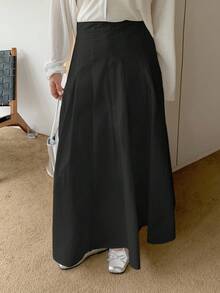Dazy Plus Plus Size Women Elastic Waist A-Line Long White Pleated Skirt Fall Skirts - Black - View 3