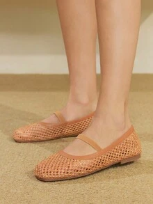 Styleloop Brown Woven Mesh Comfortable Minimalist Breathable Elegant Slingback Flat Sandals, Suitable For Summer Vacation And Boho Style - Brown - View 5
