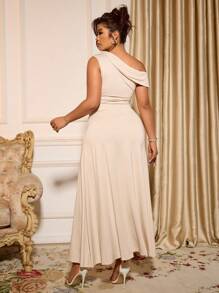 Cravure Plus Size Women's Elegant French Style Asymmetric Neck Fitted Dress / Casual Chic Fitted Dress