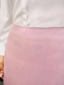 Elenzga Plus Size Elegant Satin Silk Shiny Texture Skirt - Baby Pink - View 9