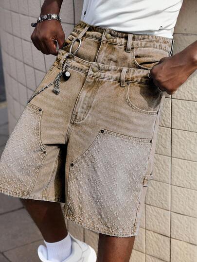 Street Life Pantaloncini di jeans da uomo estivi con doppia fascia in vita