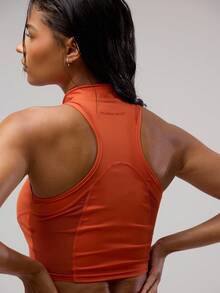 Musera Sport Top deportivo sin mangas con cremallera, top corto para actividades deportivas, gimnasio y fitness - Naranja Quemada - Ver 7