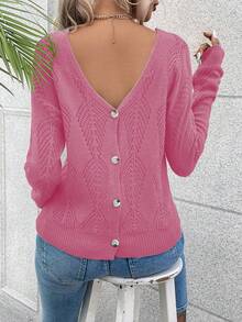 Breezaya Women's Casual Solid Color Deep V-Neck Raglan Sweater Fall Winter Cloth For Women - Pink - View 2