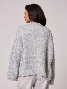 MUSERA Áo len cardigan tay loe dáng rộng, phong cách Y2K thập niên 90, thường ngày, dễ thương, ngọt ngào, thích hợp cho sân bay, đi học, mặc hàng ngày, dự tiệc tối, thanh lịch. - Xám - Xem 4