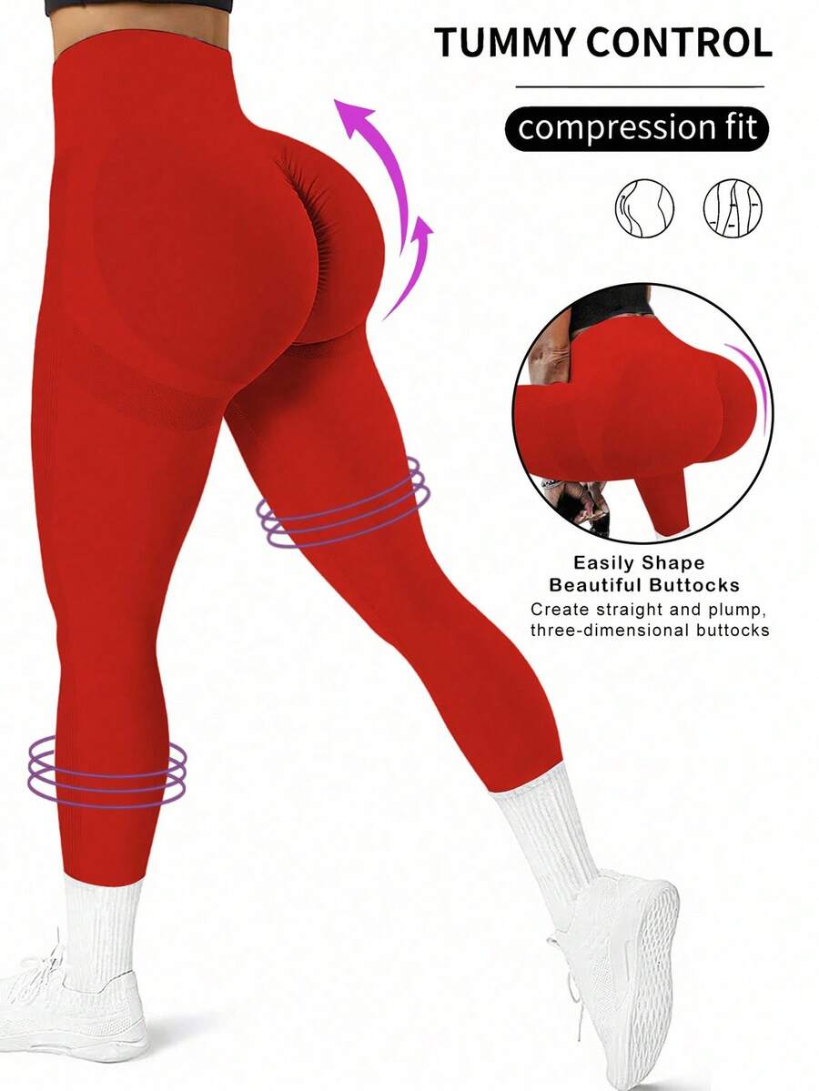 Core Rhythm High Waisted Seamless Slim Leggings For Women - Resilient Soft Touch Quick-Drying Breathable 4-Way Stretch Butt Lifting Legging For Hiking Running Cycling Yoga Pickleball Exercise Casual Tummy Control Leggings - Red - View 1