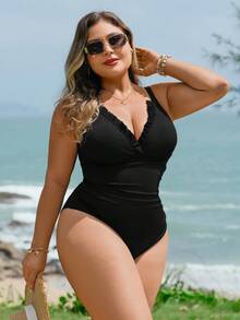 Swim Lushoire 大码女式性感优雅荷叶边连体泳衣