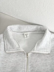 SHEIN 少女服装 灰色落肩拉链半开襟短款运动衫 - 灰色 - 查看 7