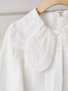 Girls' Solid Color Collared Single-Breasted Casual Shirt - White - View 4