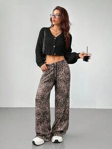 SHEIN PETITE White Lantern Sleeve Button Front Rib Knit Cardigan Cardigan Cropped Crop Top Sweater Cropped Cardigan In Fall/Winter - Black - View 4