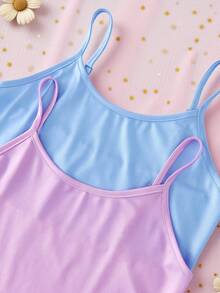 Set de 4 piezas de pijama informal para niña preadolescente con top de tirantes y shorts con estampado floral rosa y azul - Multicolor - Ver 7