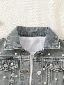 Kleine Mädchen Jeansjacken & Mäntel, Neuankömmling für Herbst/Winter - Cooles Mädchen Destroyed, Street-Style Kühn, mit Strass verziert, elegante Schul-Spirit Jeans Oberbekleidung