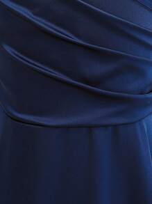 优雅藏蓝色交叉露背吊带连衣裙，适合少女秋冬季穿着 - 藏蓝色 - 查看 6