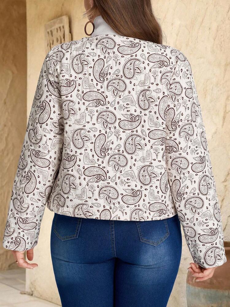 Plus Size Paisley Print Pocket Casual Versatile Padded Coat In Fall Winter Winter For Women Fall For Women Country Style For Women Country Concert