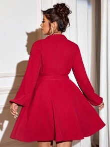Cravure Christmas Plus Size Women Solid Color Wrap Long Sleeve Blazer Collar Dress Fall Cloth For Women - Burgundy - View 2
